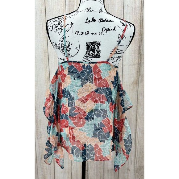 BCBG GENERATION Cami Top Size XS Sea Coral Combo Geometric Print Semi Sheer - Picture 4 of 9